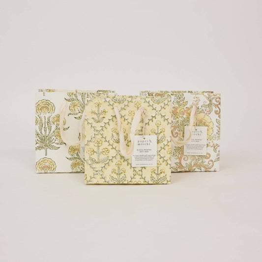 Block Printed Gift Bags (Small) - Buttercream