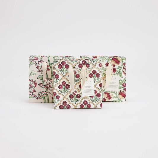Block Printed Gift Bags (Small) - Cherry