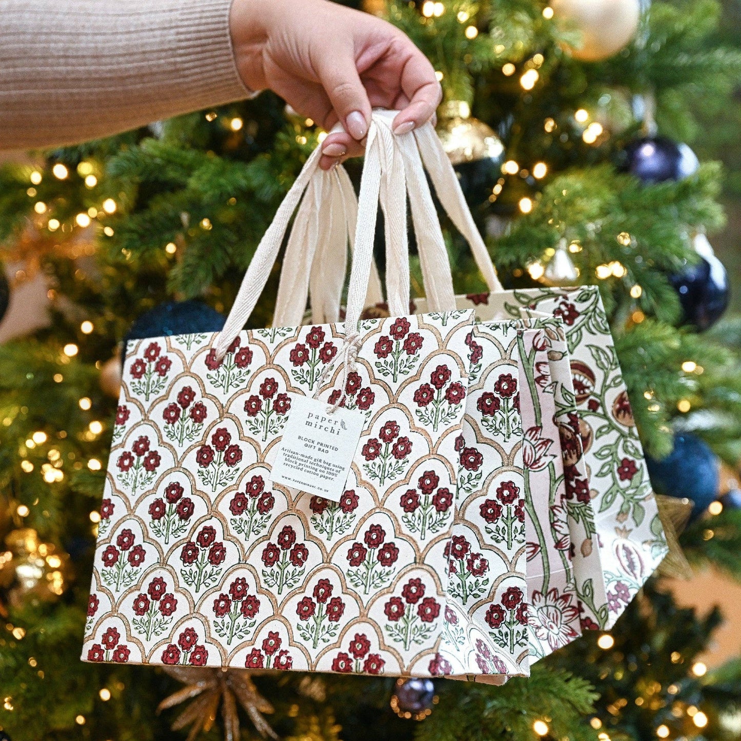 Block Printed Gift Bags (Medium) - Cherry