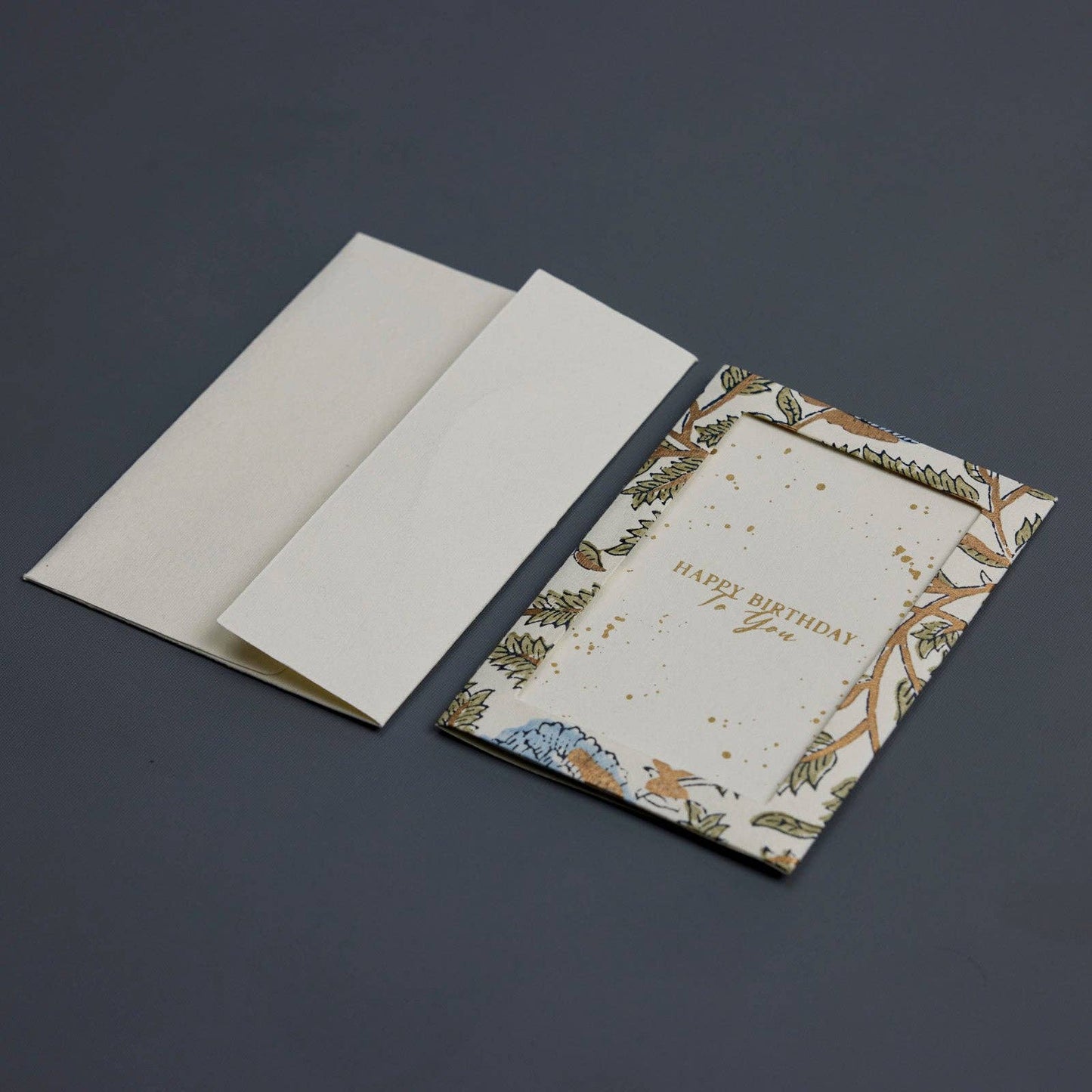 Keepsake Block Printed Greeting Card - Photo frame Marigold Glitz Blue Stone