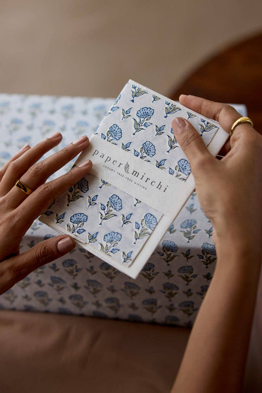 Block Printed Greeting Card - Ditsy Floral Blue Stone