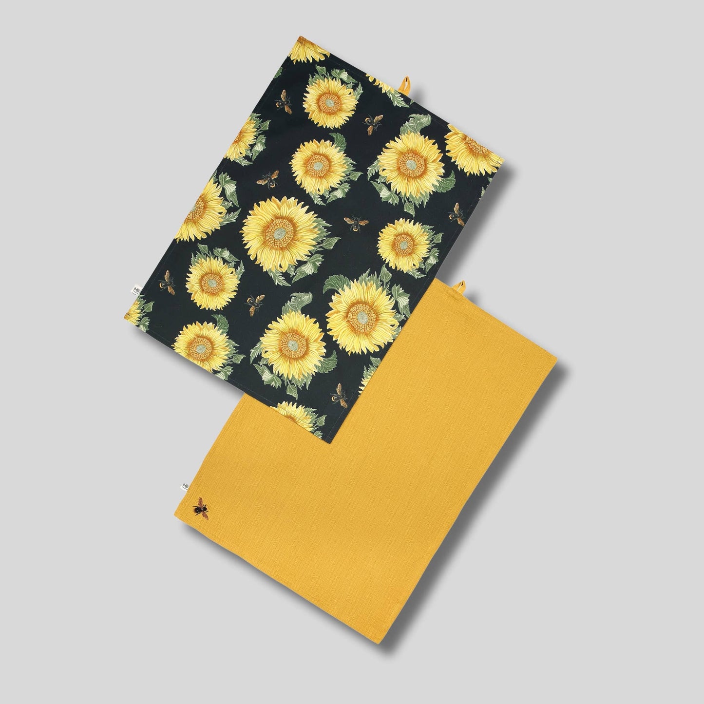 RHS Sunflower & Bee Tea Towels – Set of 2, 100% Cotton, Navy