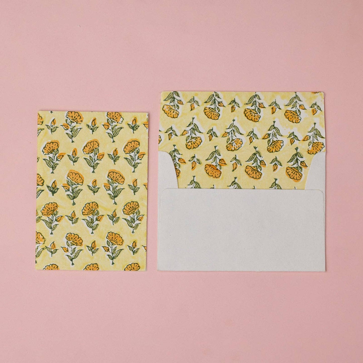 Block Printed Greeting Card - Ditsy Floral Sunshine