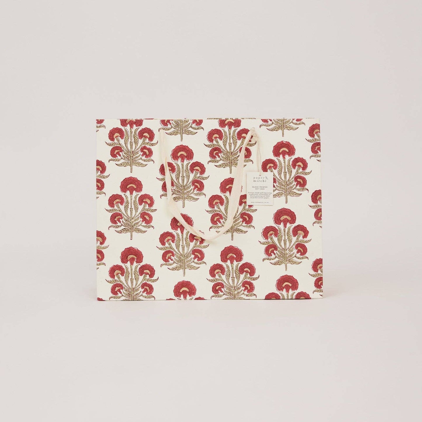 Block Printed Gift Bags (Large) - Winter Red