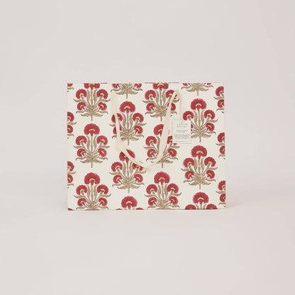 Block Printed Gift Bags (Large) - Winter Red