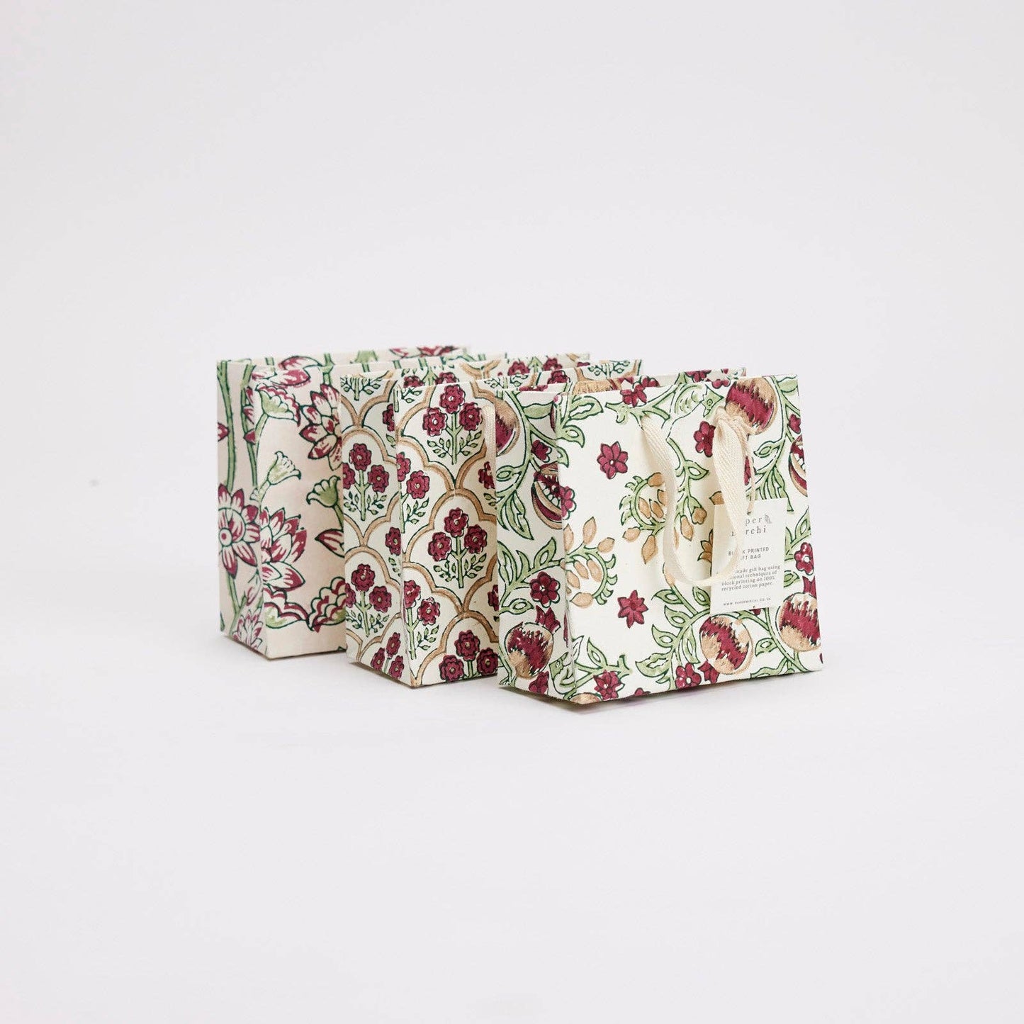 Block Printed Gift Bags (Small) - Cherry