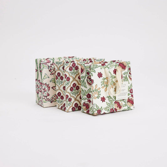 Block Printed Gift Bags (Small) - Cherry