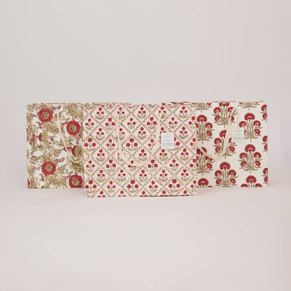 Block Printed Gift Bags (Large) - Winter Red