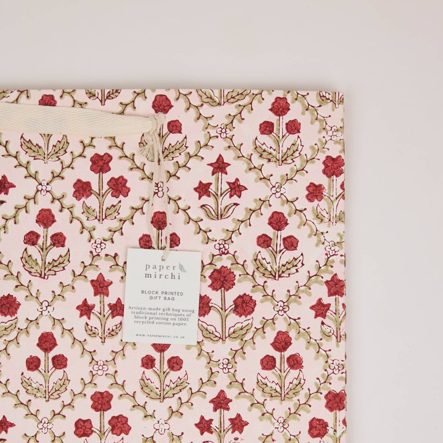 Block Printed Gift Bags (Large) - Winter Red
