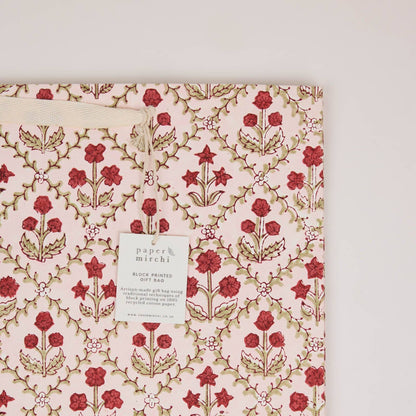 Block Printed Gift Bags (Large) - Winter Red