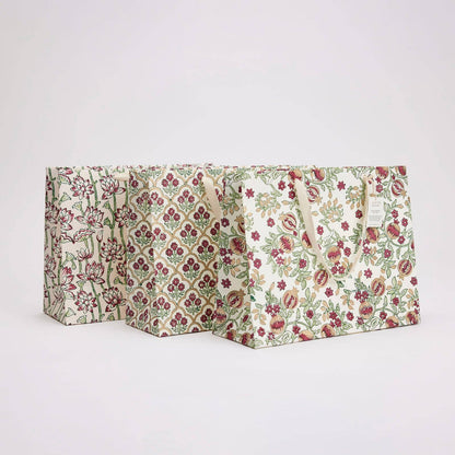 Block Printed Gift Bags (Large) - Cherry