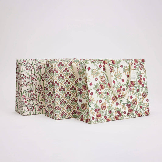 Block Printed Gift Bags (Large) - Cherry
