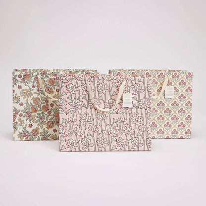 Block Printed Gift Bags (Large) - Pink Earth