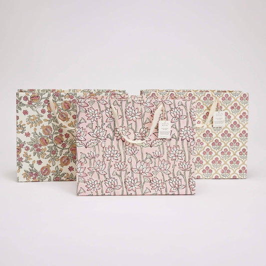 Block Printed Gift Bags (Large) - Pink Earth