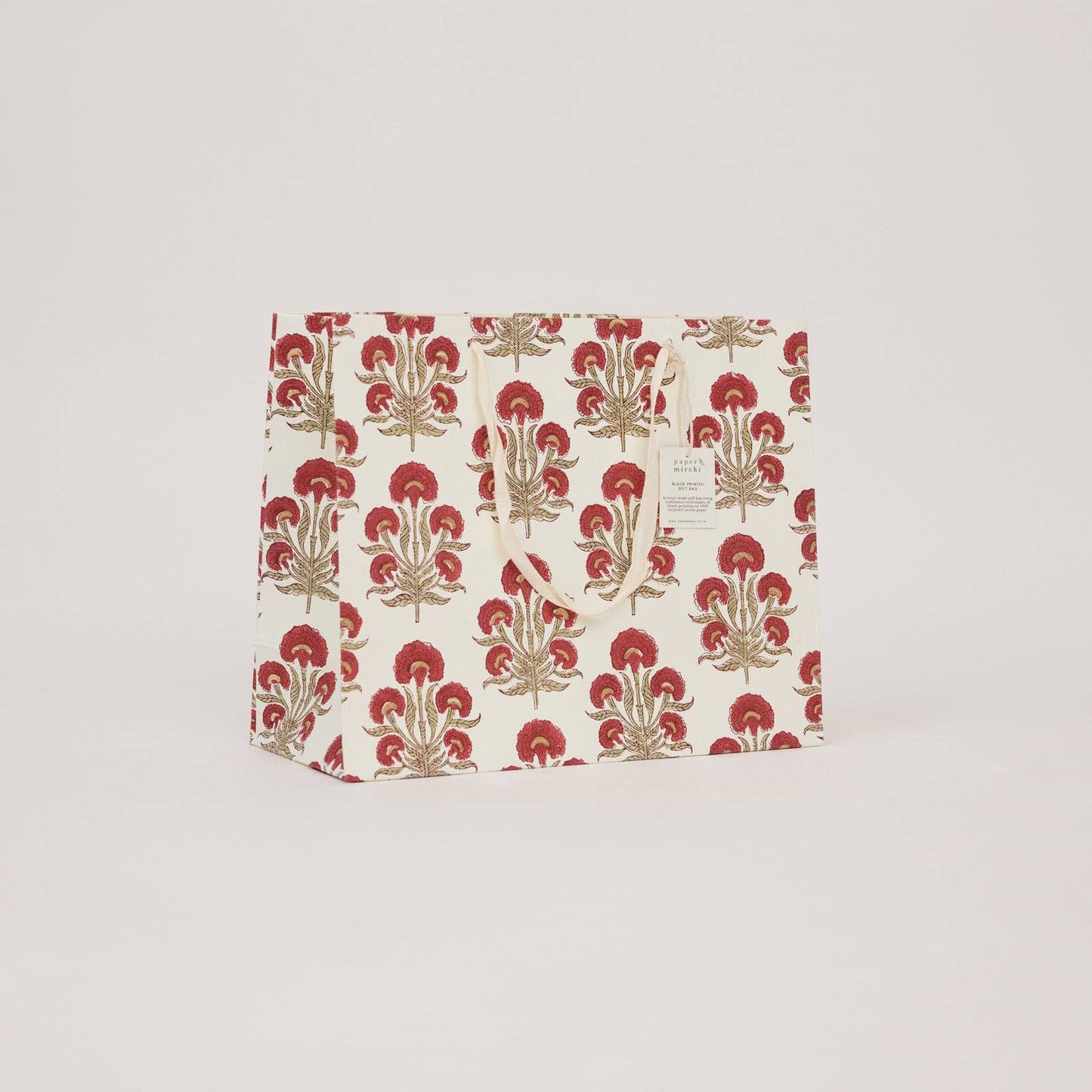 Block Printed Gift Bags (Large) - Winter Red