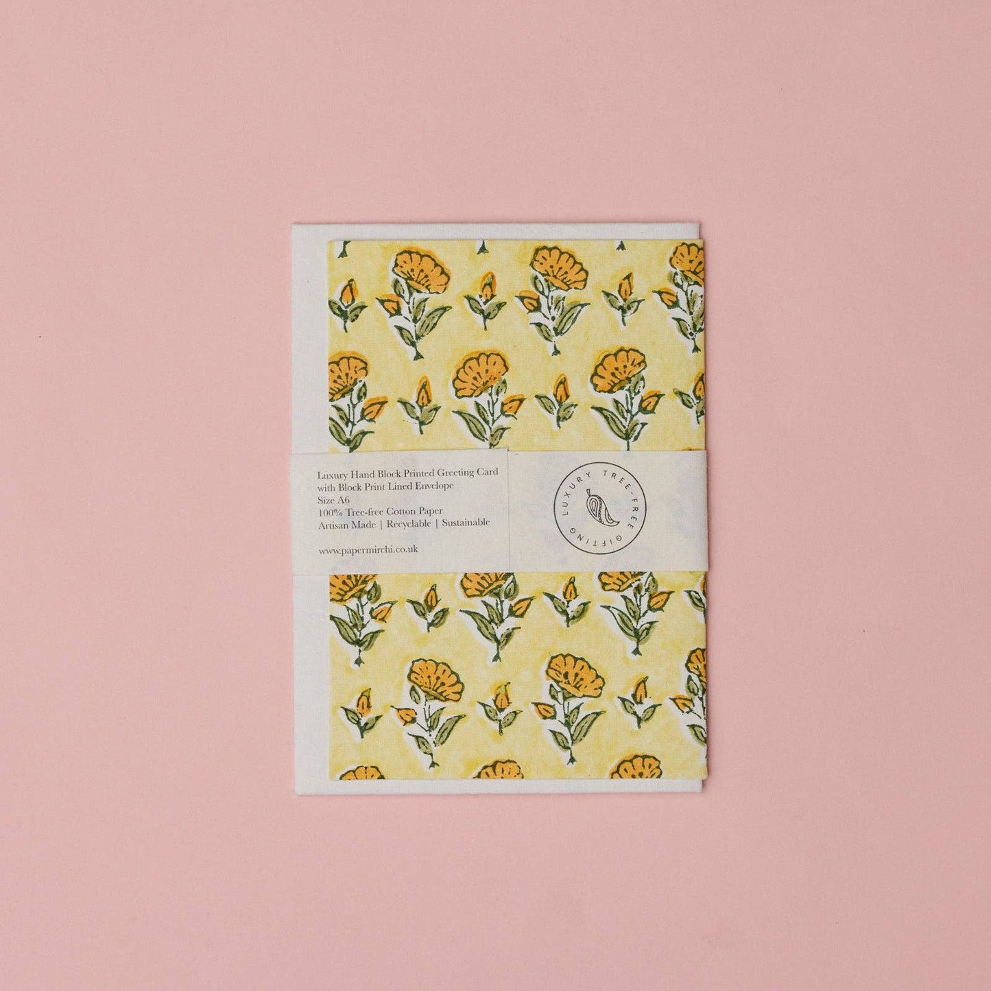 Block Printed Greeting Card - Ditsy Floral Sunshine