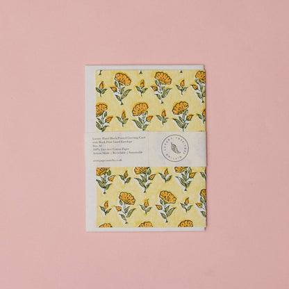 Block Printed Greeting Card - Ditsy Floral Sunshine
