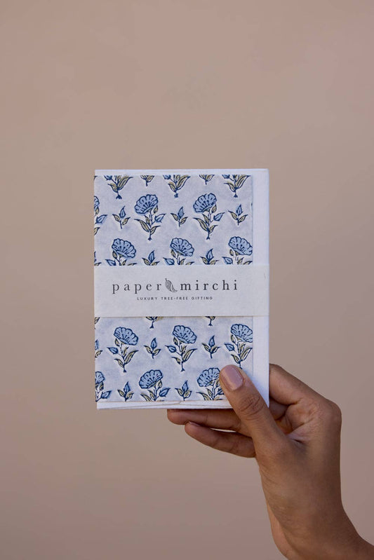 Block Printed Greeting Card - Ditsy Floral Blue Stone