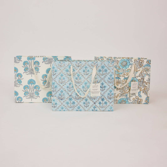 Block Printed Gift Bags (Medium) - Blue Opal