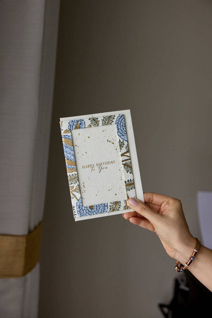 Keepsake Block Printed Greeting Card - Photo frame Marigold Glitz Blue Stone