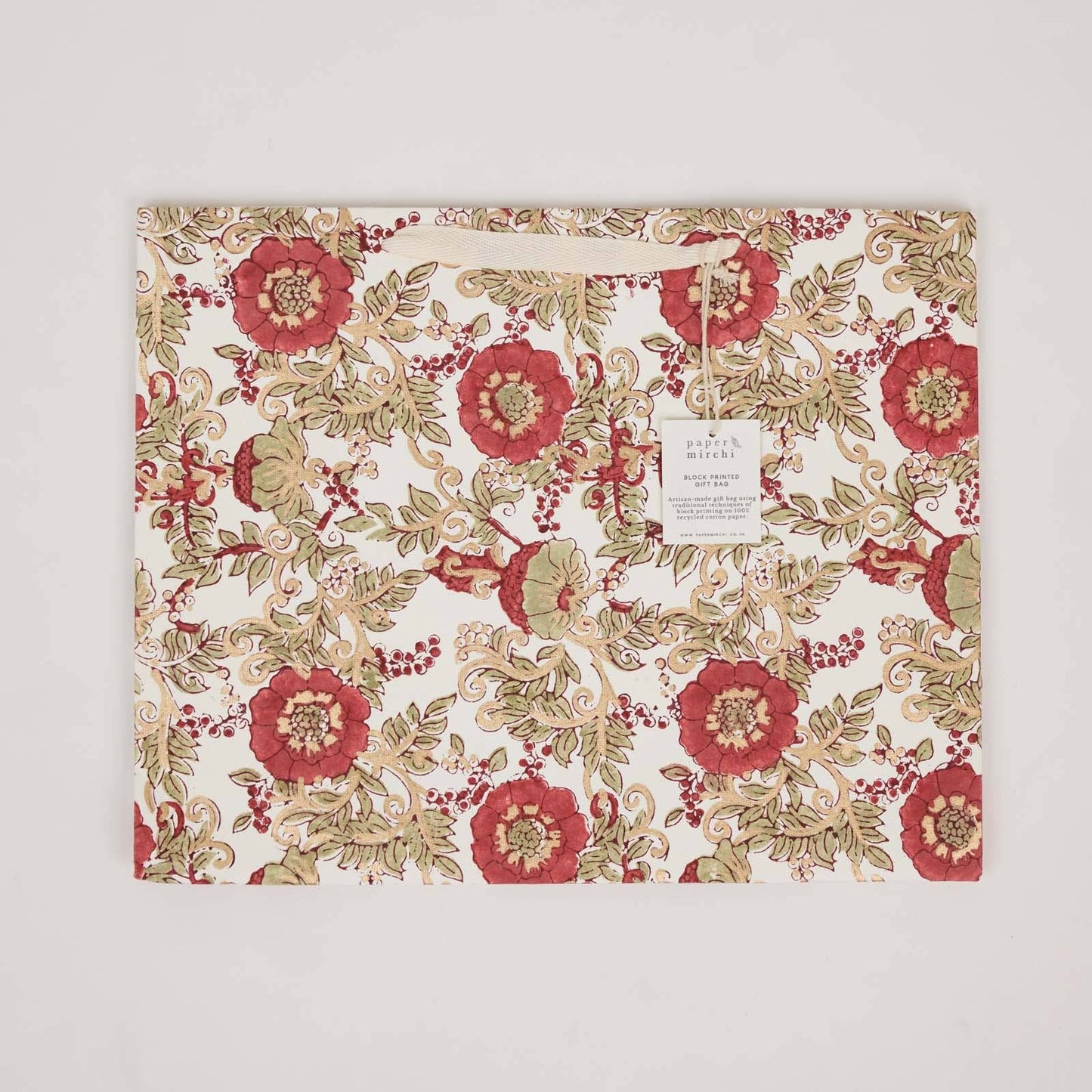 Block Printed Gift Bags (Large) - Winter Red