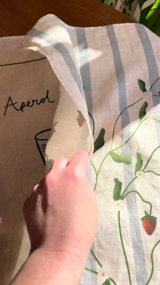 Linen Tea Towel "Strawberry Vines"