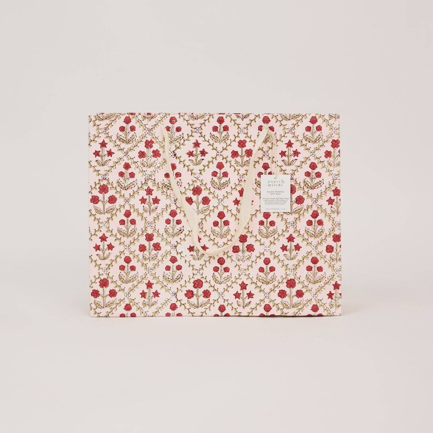Block Printed Gift Bags (Large) - Winter Red