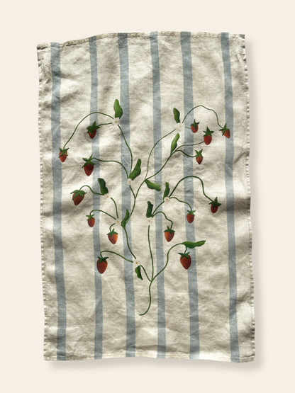 Linen Tea Towel "Strawberry Vines"