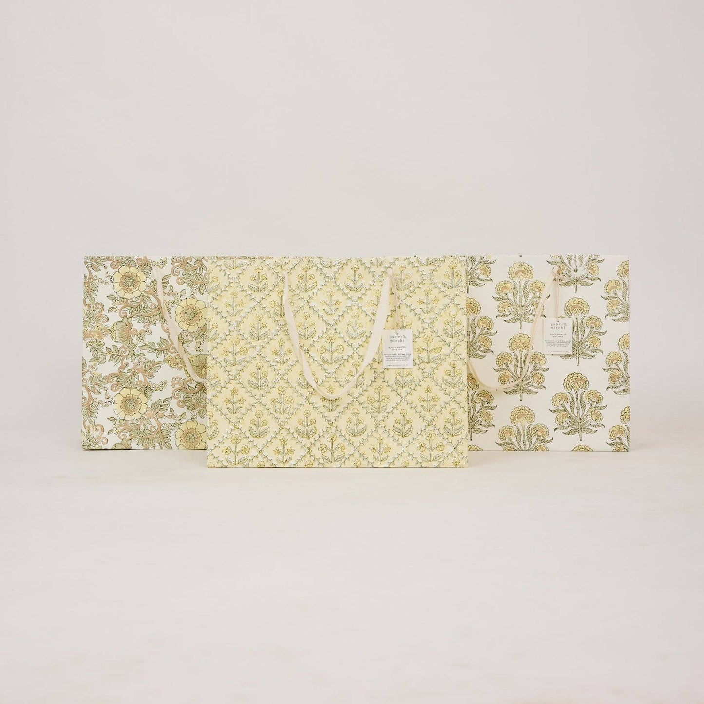 Block Printed Gift Bags (Large) - Buttercream