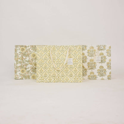 Block Printed Gift Bags (Large) - Buttercream