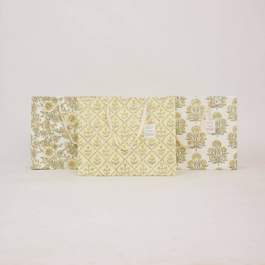 Block Printed Gift Bags (Large) - Buttercream