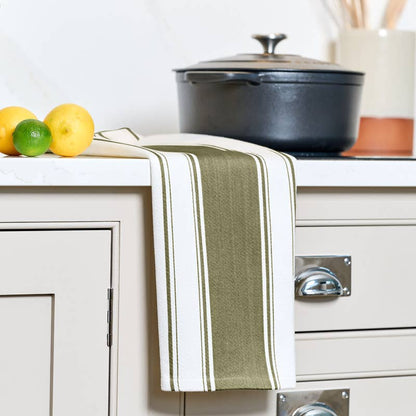 Love Colour Striped Tea Towel, Olive Green