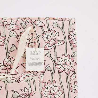 Block Printed Gift Bags (Large) - Pink Earth