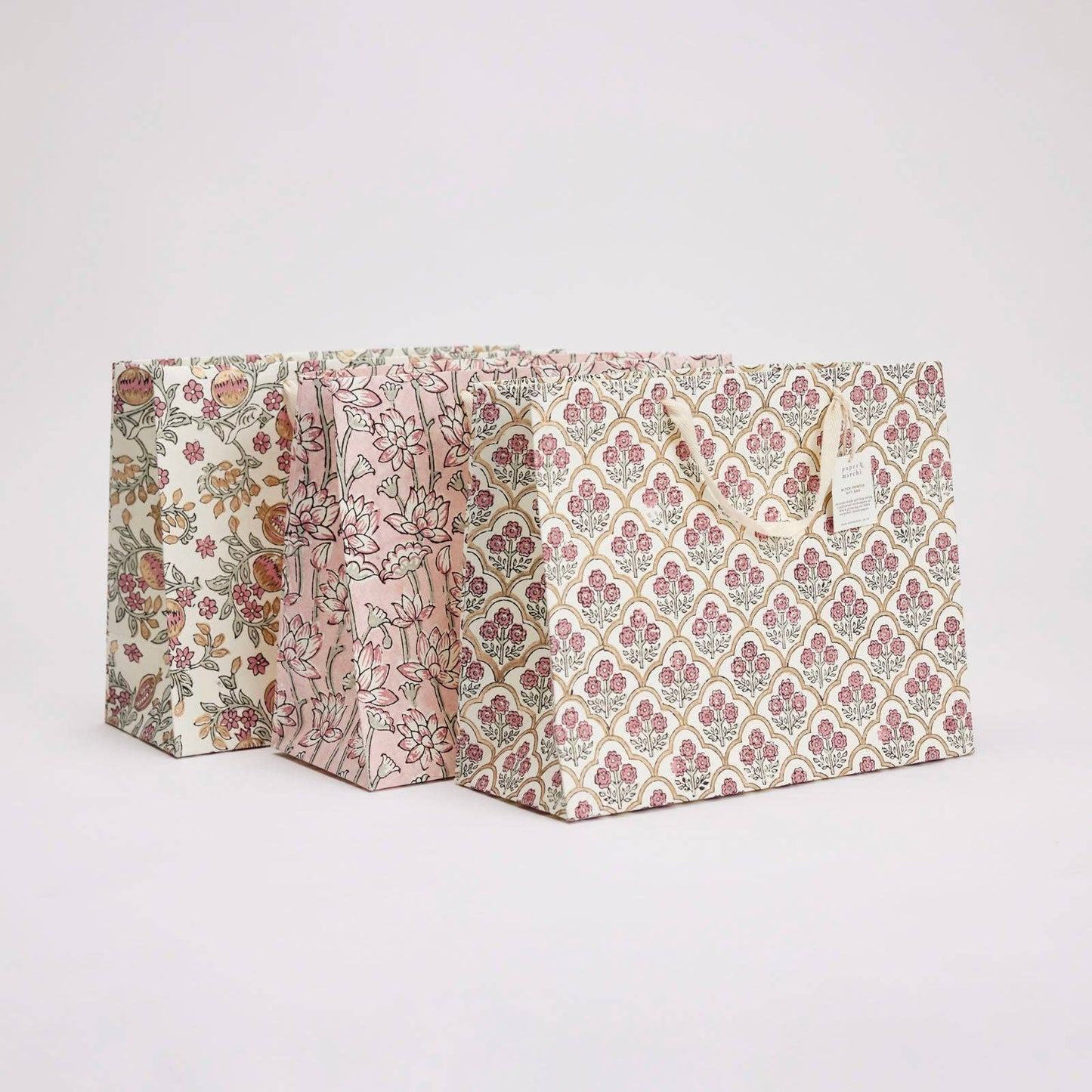 Block Printed Gift Bags (Large) - Pink Earth