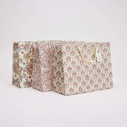 Block Printed Gift Bags (Large) - Pink Earth