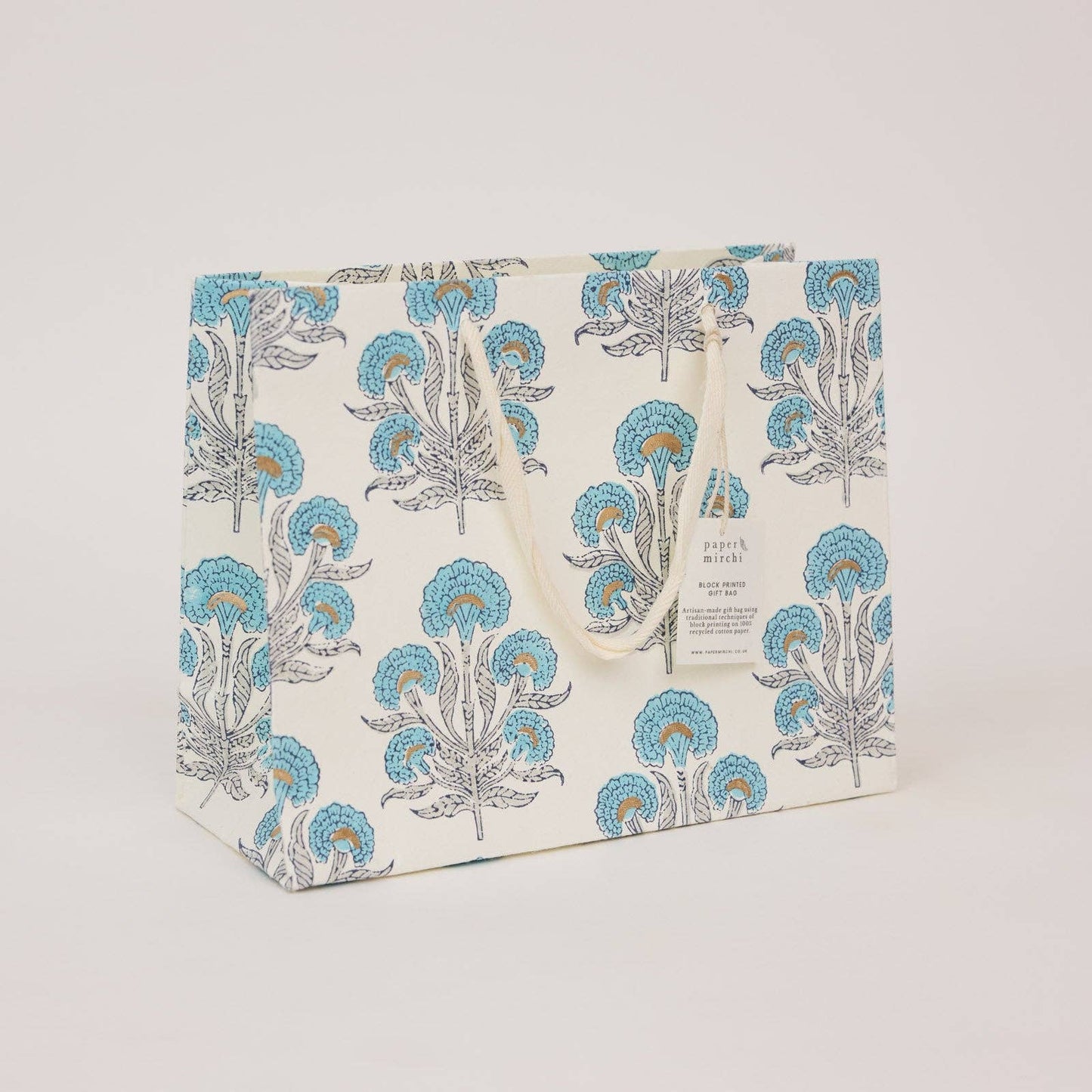 Block Printed Gift Bags (Medium) - Blue Opal