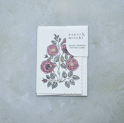 Block Printed Greeting Card - Gulab Dusky Pink