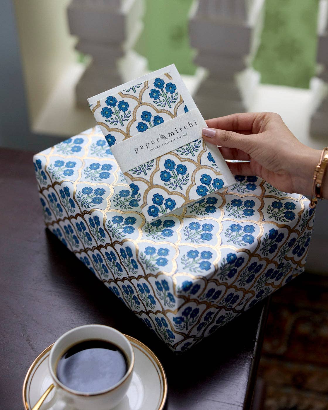 Block Printed Greeting Card - Trellis Indigo