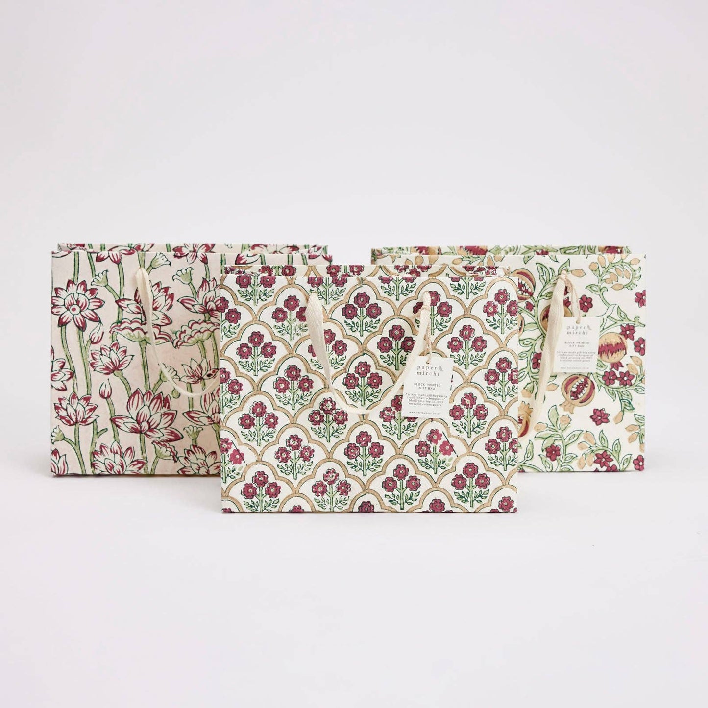Block Printed Gift Bags (Medium) - Cherry