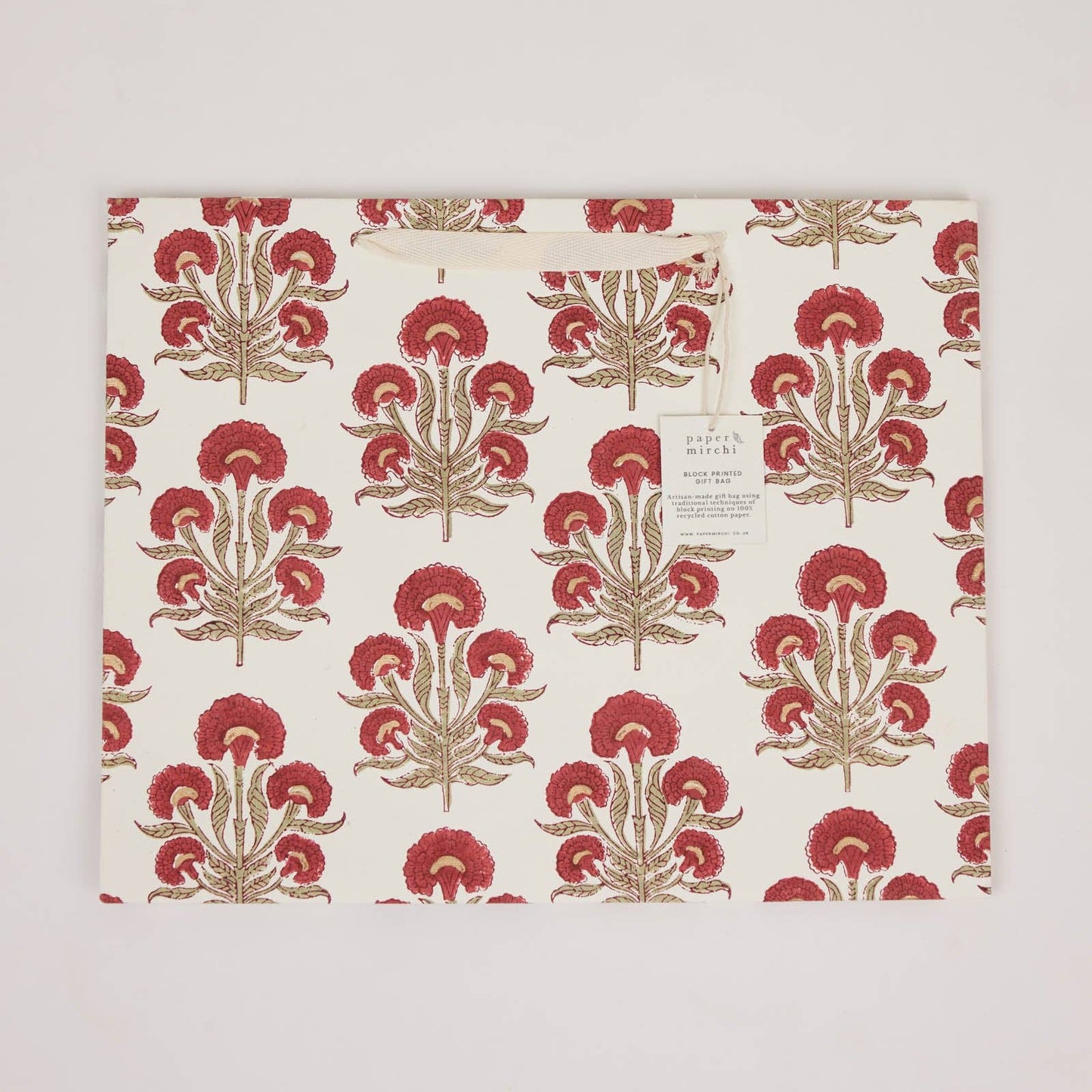 Block Printed Gift Bags (Large) - Winter Red