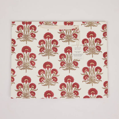 Block Printed Gift Bags (Large) - Winter Red