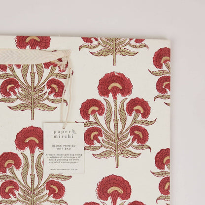 Block Printed Gift Bags (Large) - Winter Red