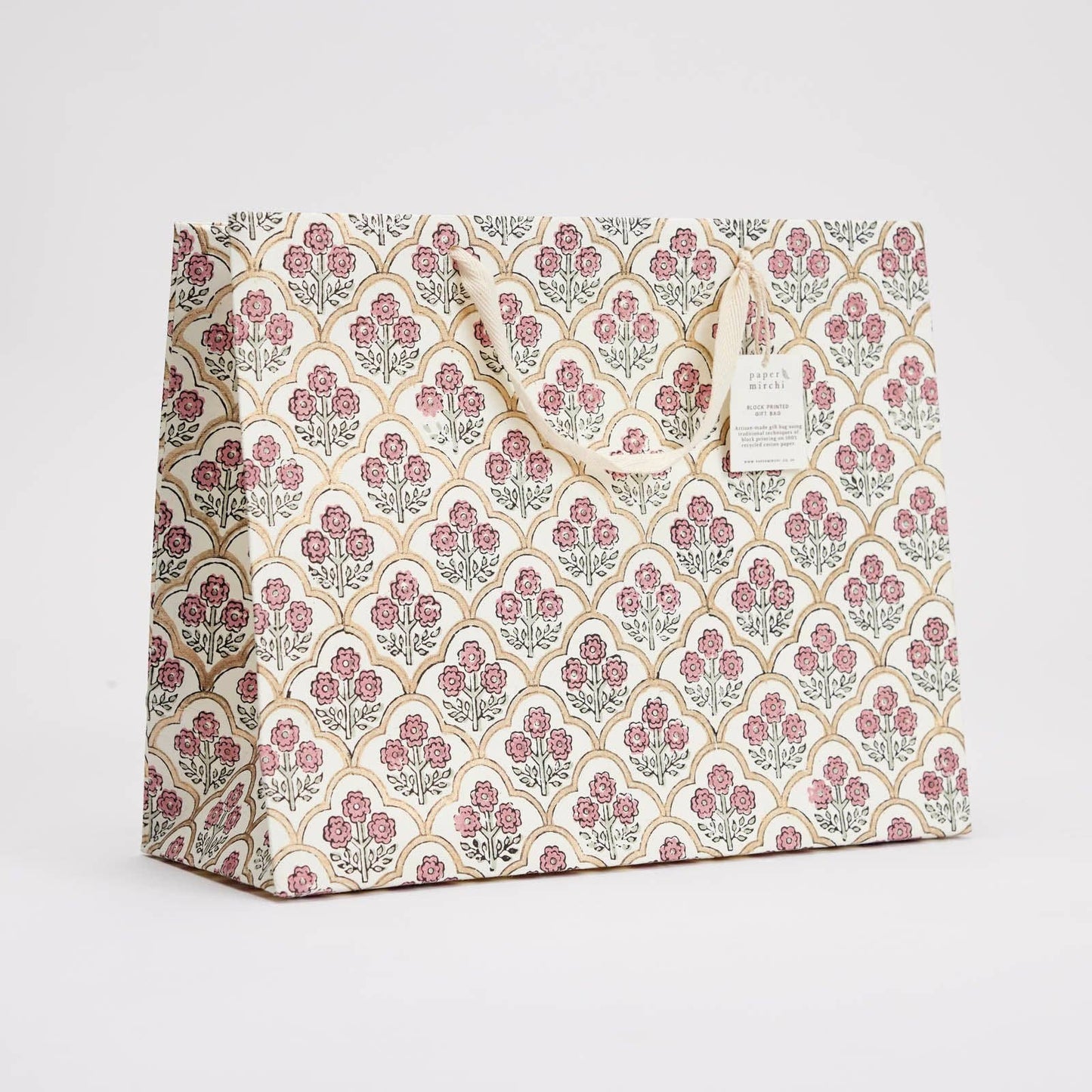 Block Printed Gift Bags (Large) - Pink Earth