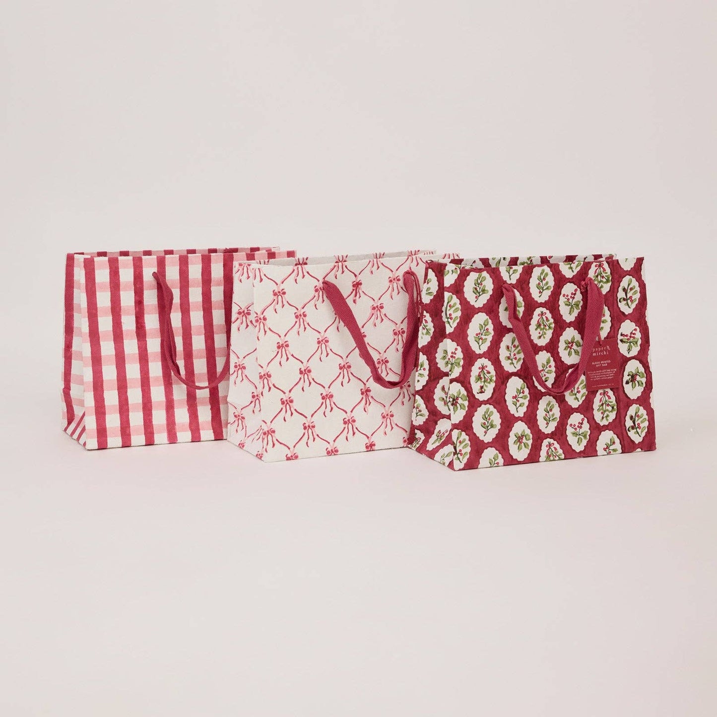Block Printed Gift Bags (Medium) - Christmas Pudding