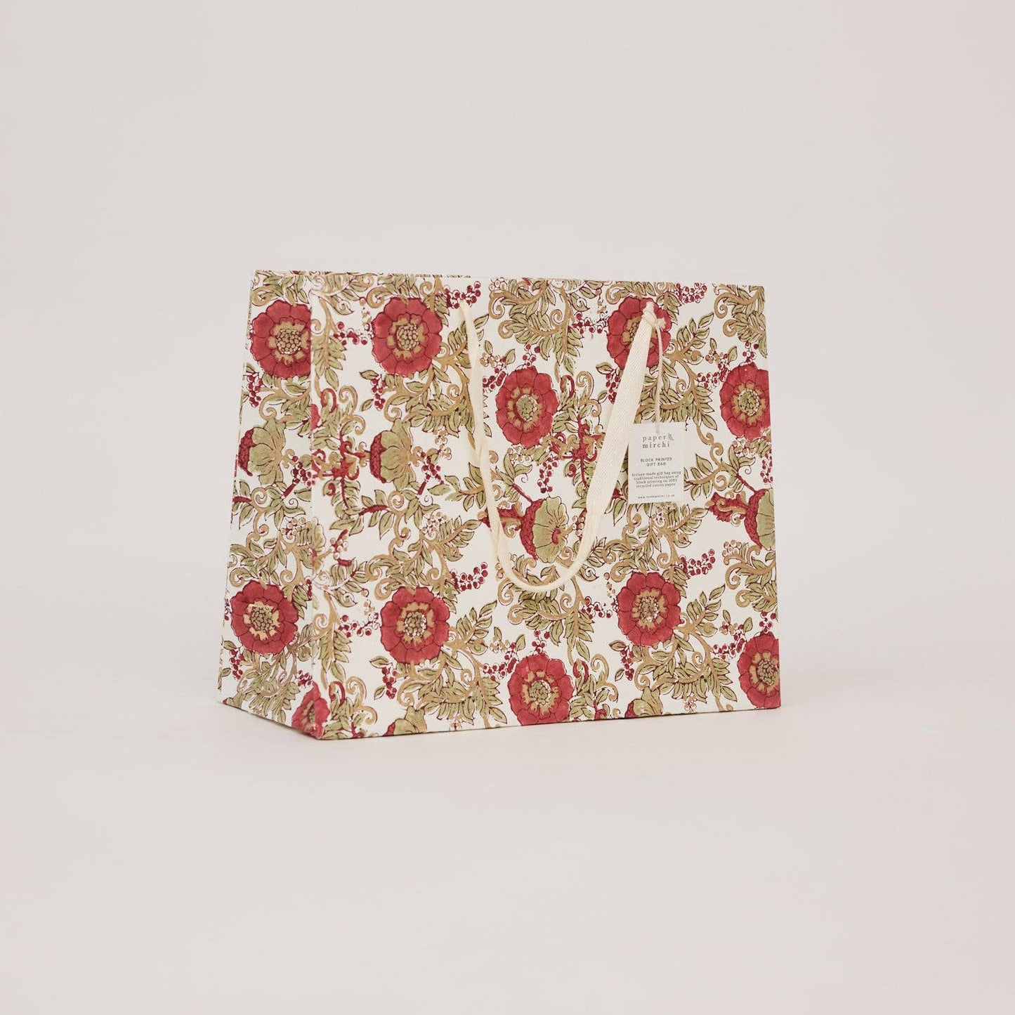 Block Printed Gift Bags (Large) - Winter Red