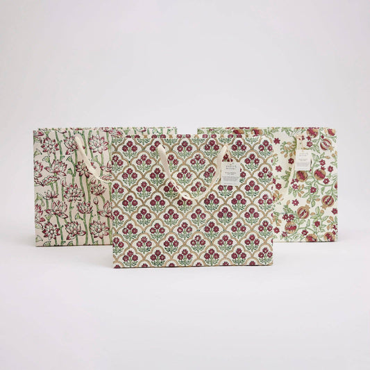 Block Printed Gift Bags (Large) - Cherry