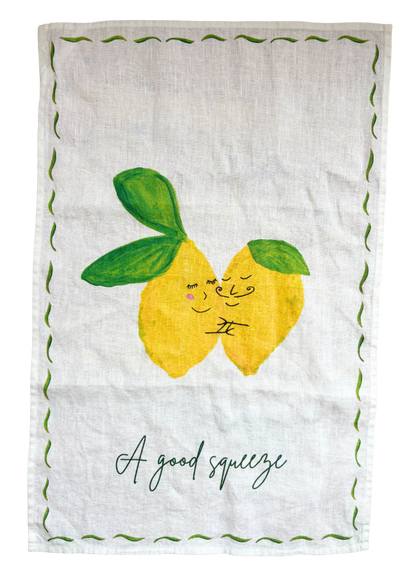 A good squeeze! Lemon linen teatowel