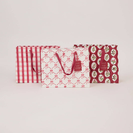 Block Printed Gift Bags (Medium) - Christmas Pudding