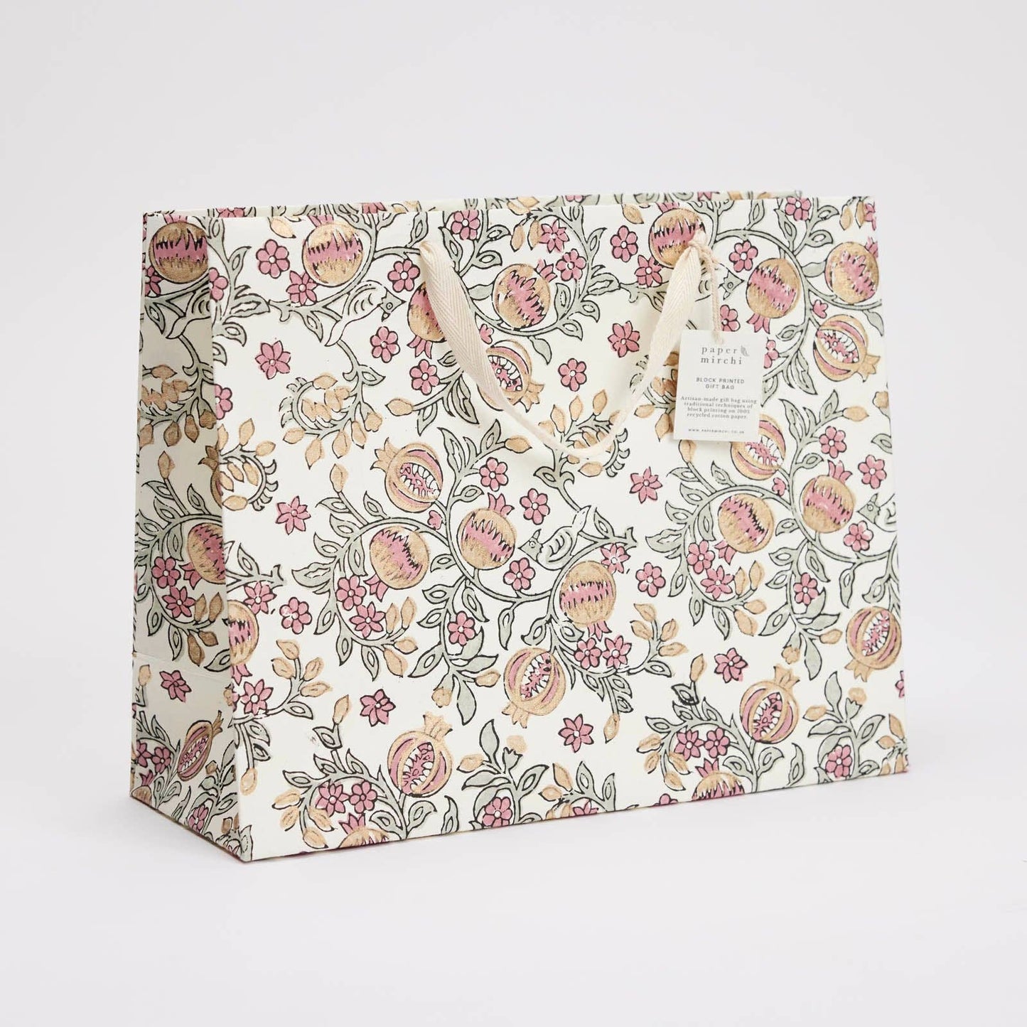 Block Printed Gift Bags (Large) - Pink Earth