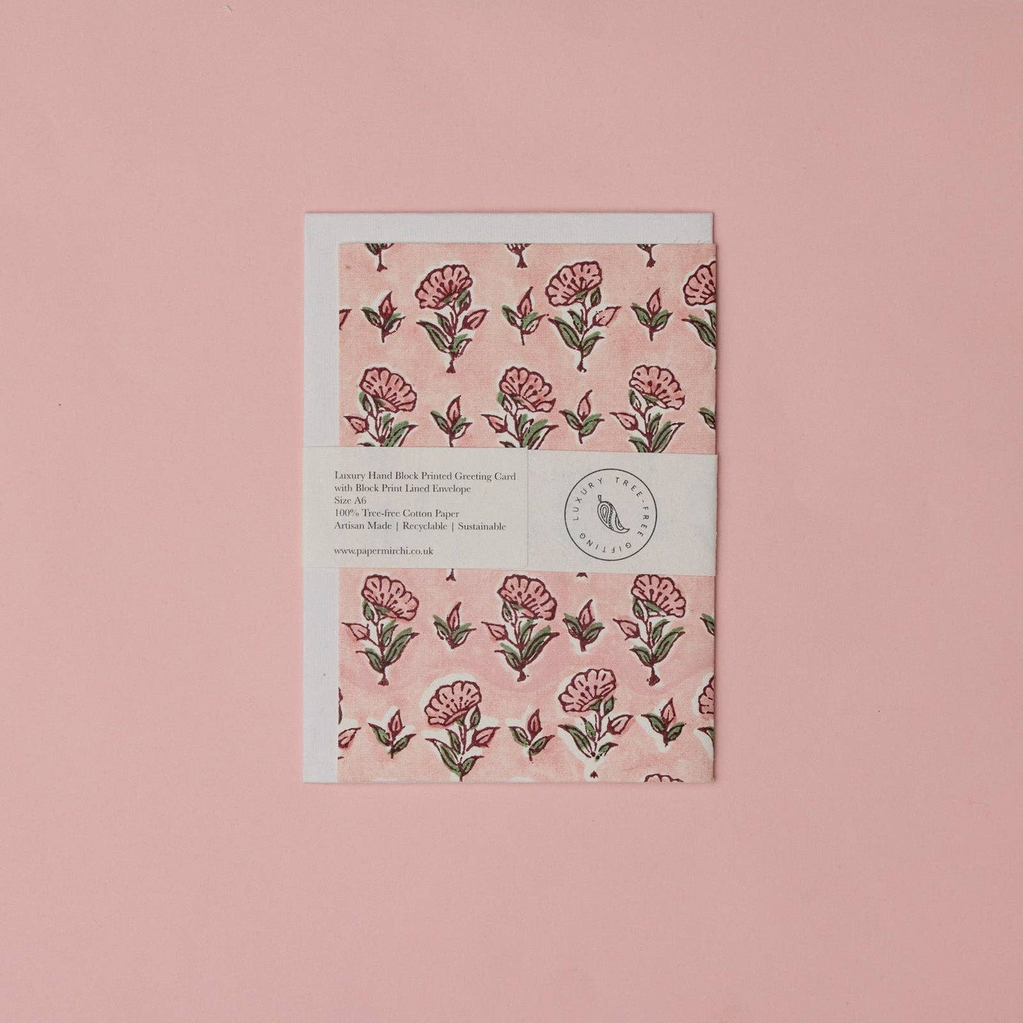 Block Printed Greeting Card - Ditsy Floral Blush